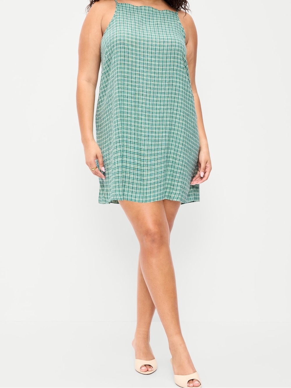 Green Plaid Sleeveless Shift Dress